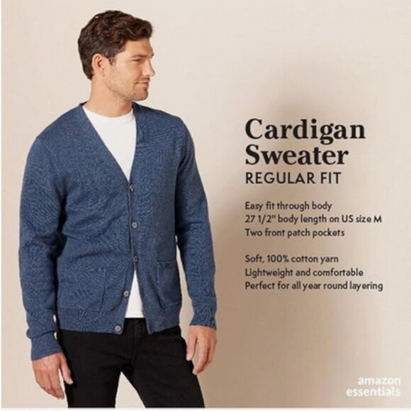 Amazon Essentials Heather Blue Cotton Cardigan Sweater XXL - Picture 2 of 13